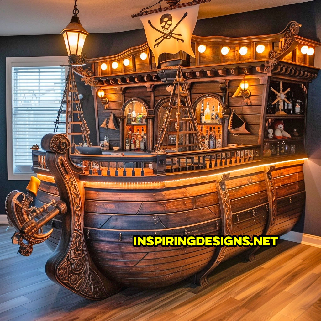 Wooden Pirate Ship Home Bar