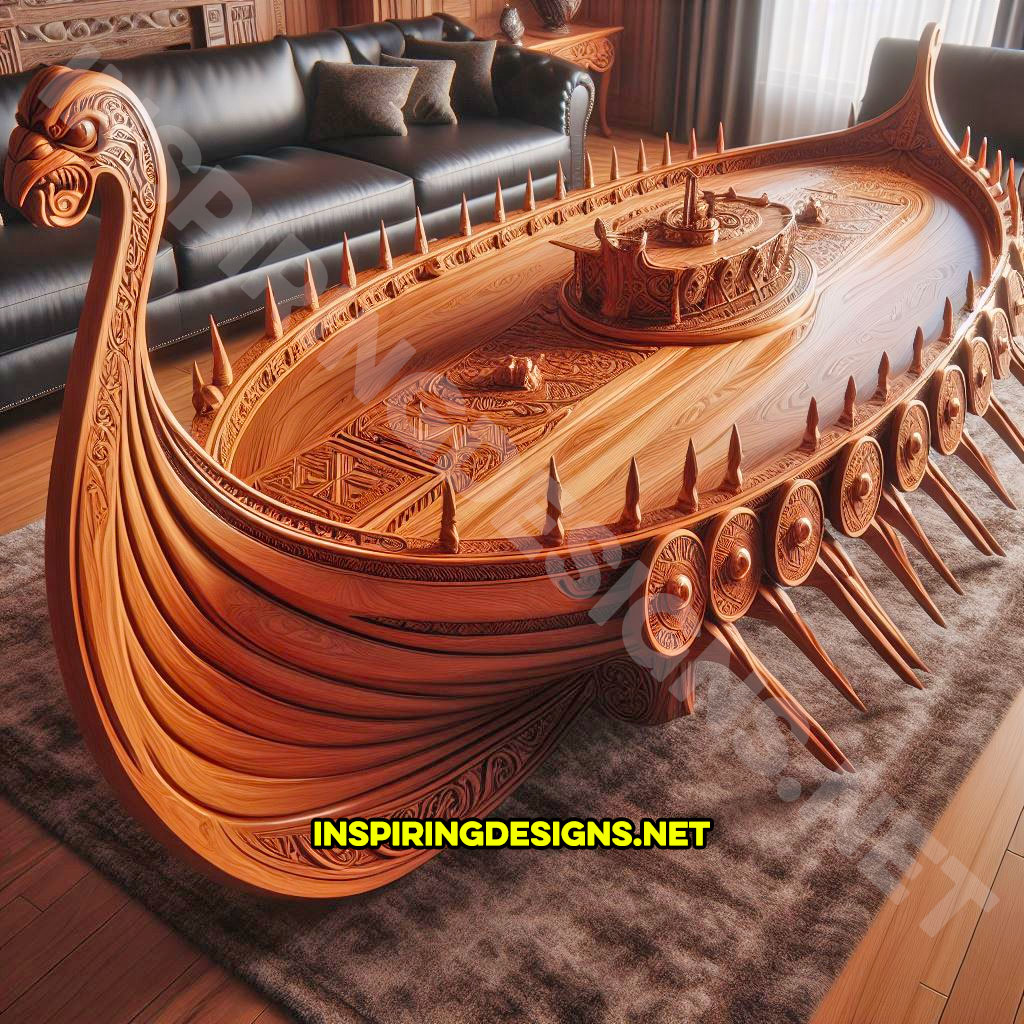 Wooden Viking Ship Coffee Table