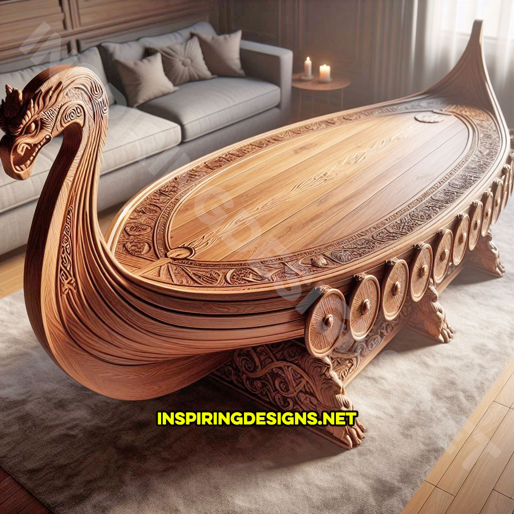 Wooden Viking Ship Coffee Table