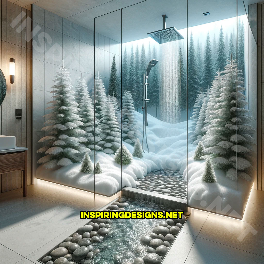 Epoxy Nature Showers - Snowy Forest shower scene