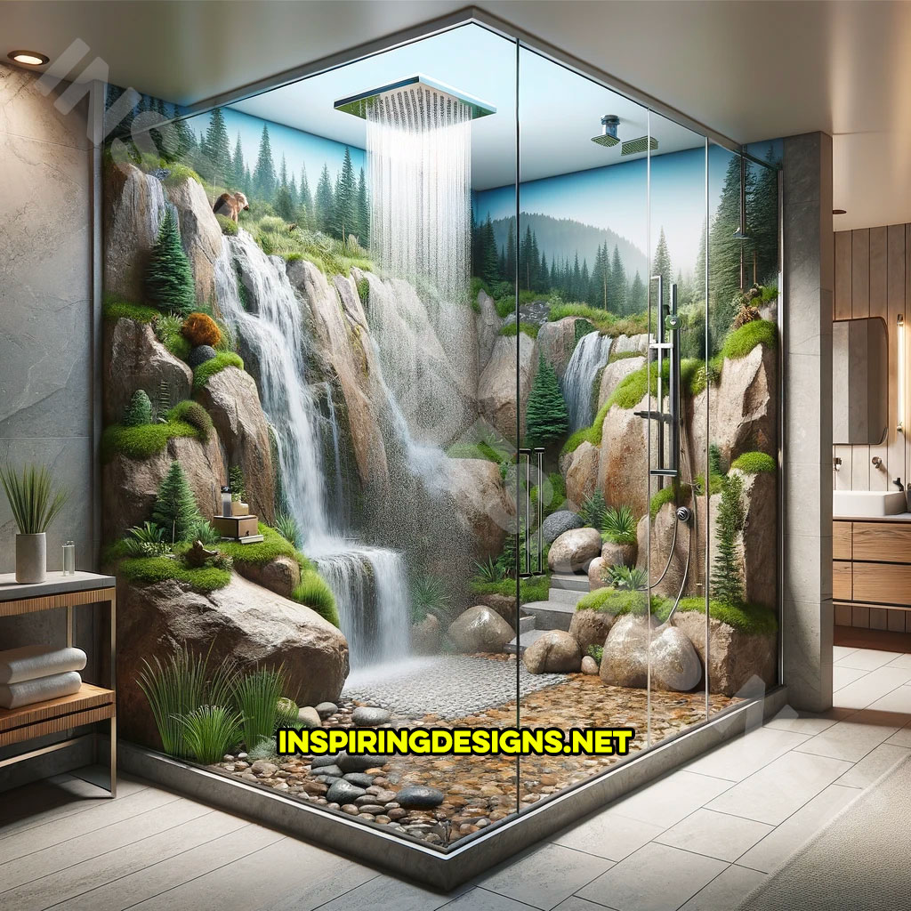 Epoxy Nature Showers - Mountain Cliff shower scene