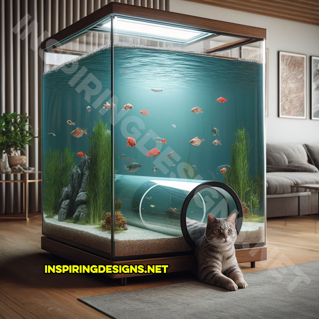 Aquariums with cat tunnels