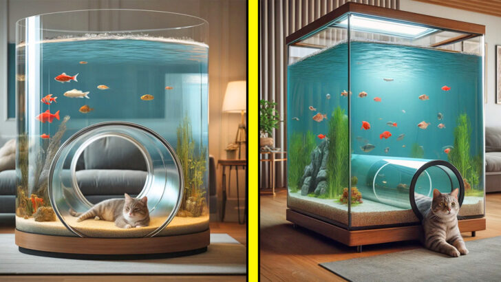 These Aquariums Have Built-In Tunnels For Your Cats To Watch Your Fish