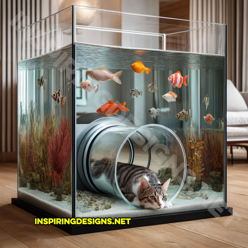 These Aquariums Have Built-In Tunnels For Your Cats To Watch Your Fish ...