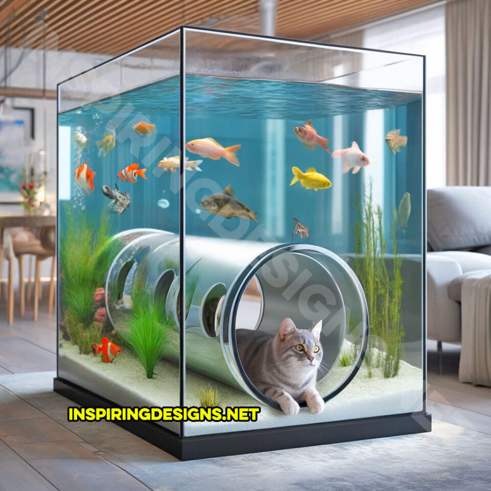 These Aquariums Have Built-In Tunnels For Your Cats To Watch Your Fish ...