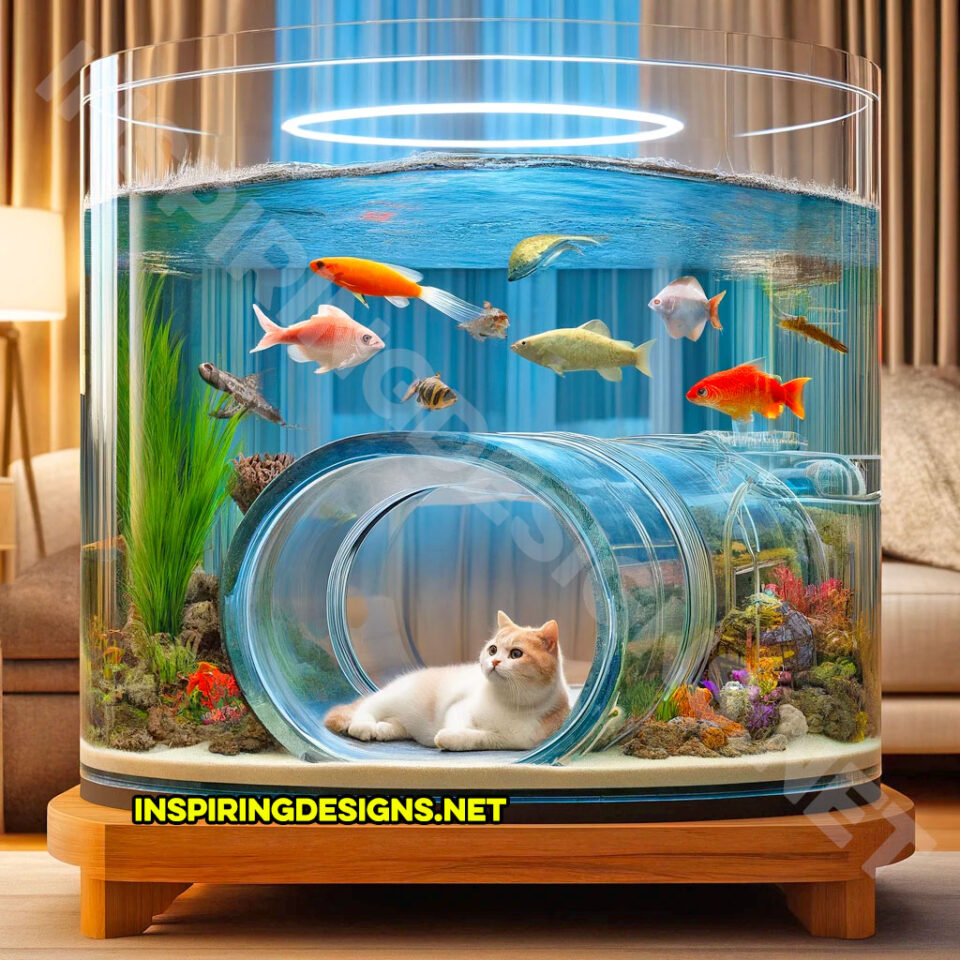 These Aquariums Have Built-In Tunnels For Your Cats To Watch Your Fish ...