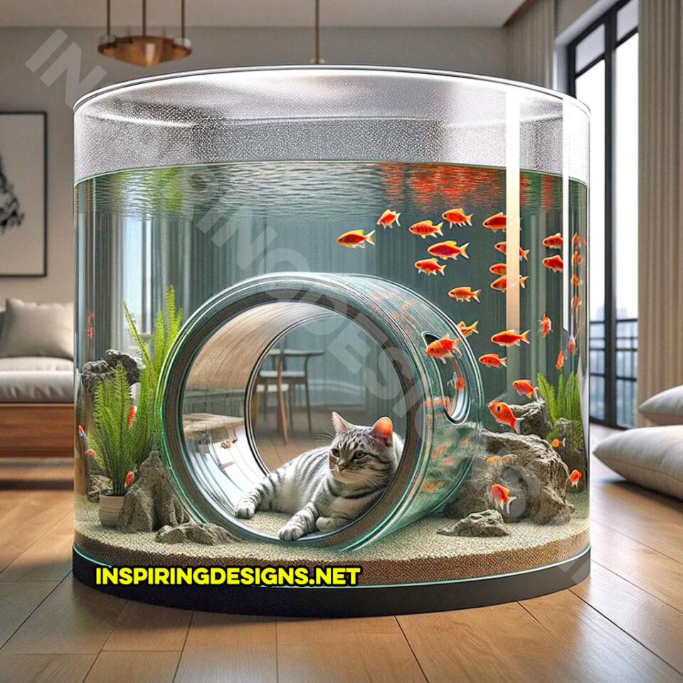 These Aquariums Have Built-In Tunnels For Your Cats To Watch Your Fish ...