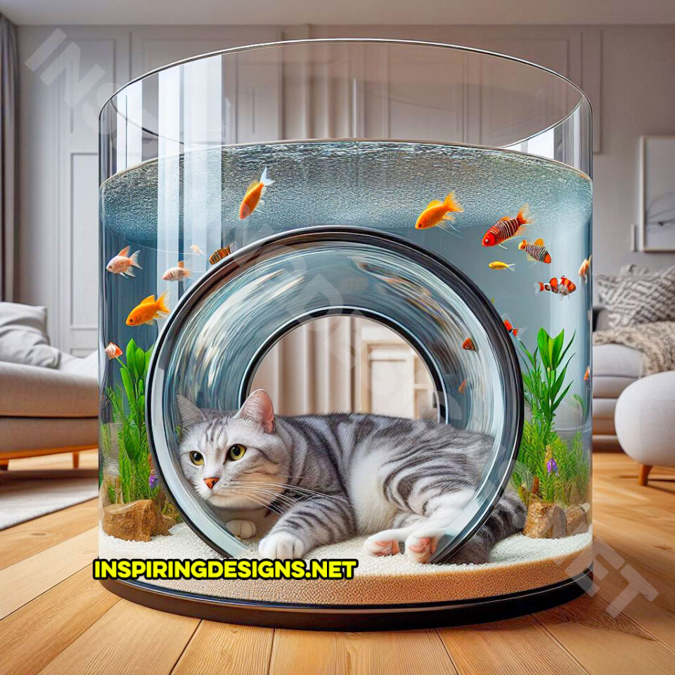 These Aquariums Have Built-In Tunnels For Your Cats To Watch Your Fish ...