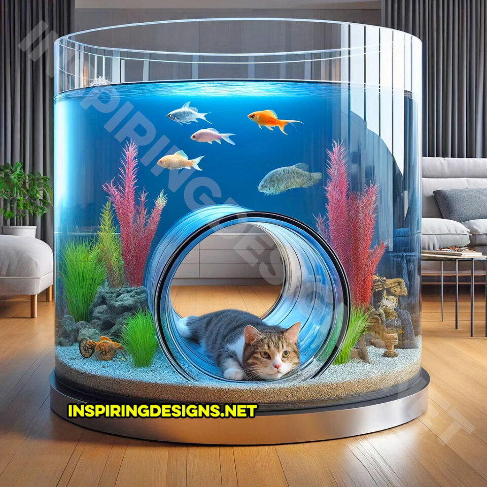 These Aquariums Have Built-In Tunnels For Your Cats To Watch Your Fish ...