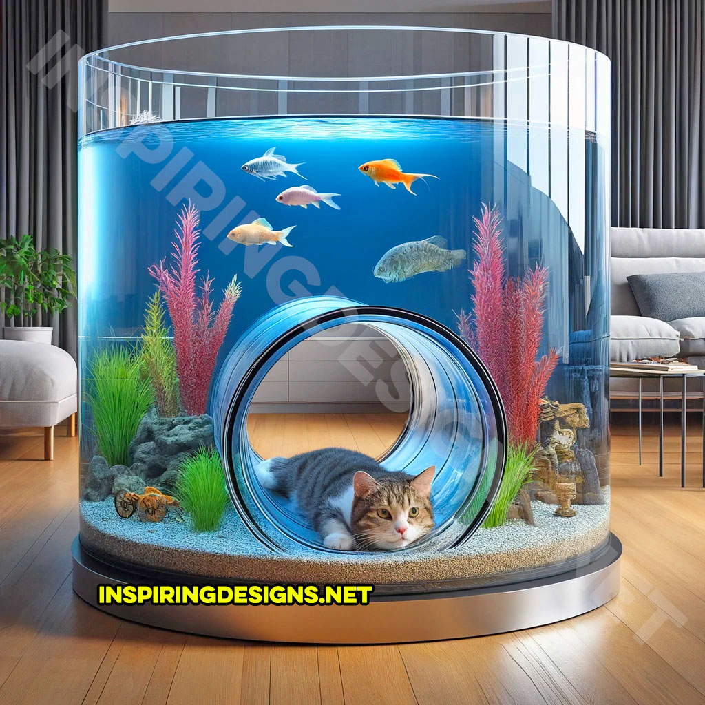 Aquariums with cat tunnels