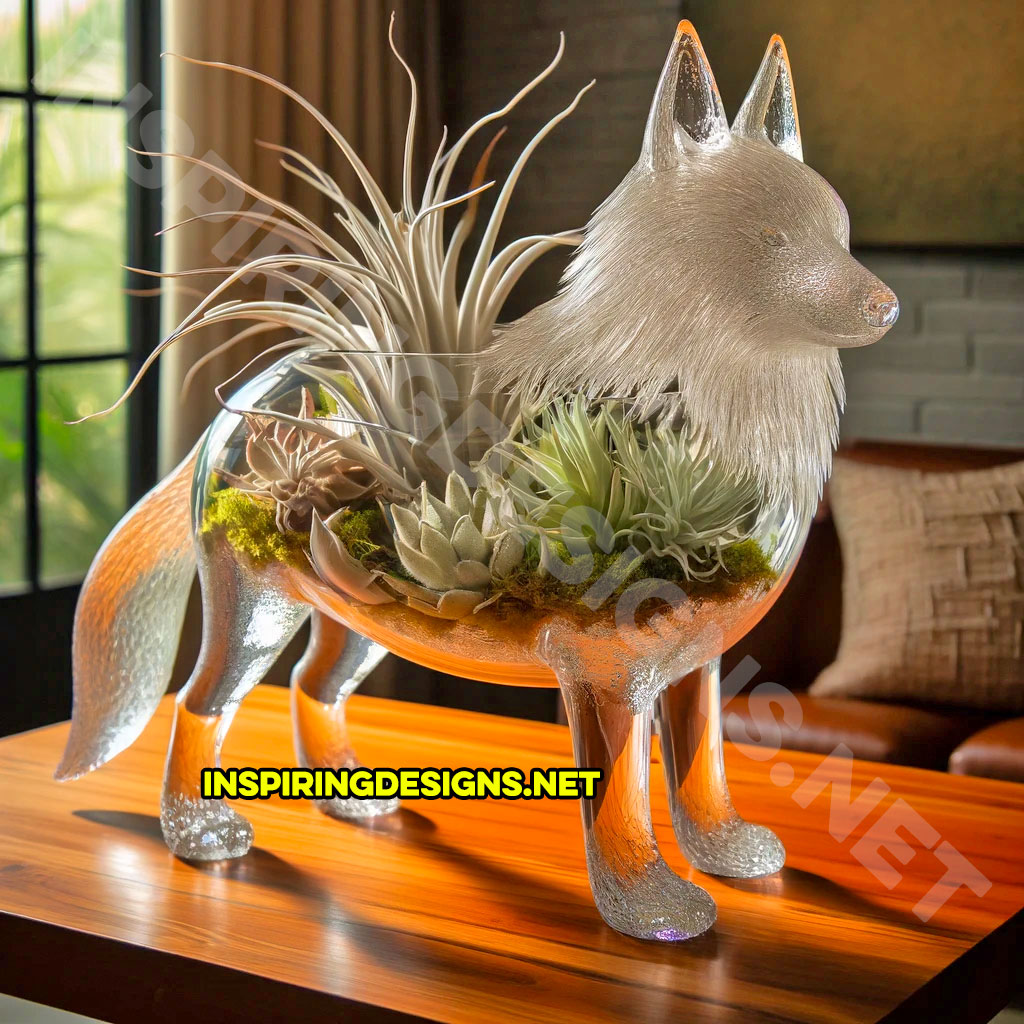 Glass Wolf Shaped Air Plant Holder