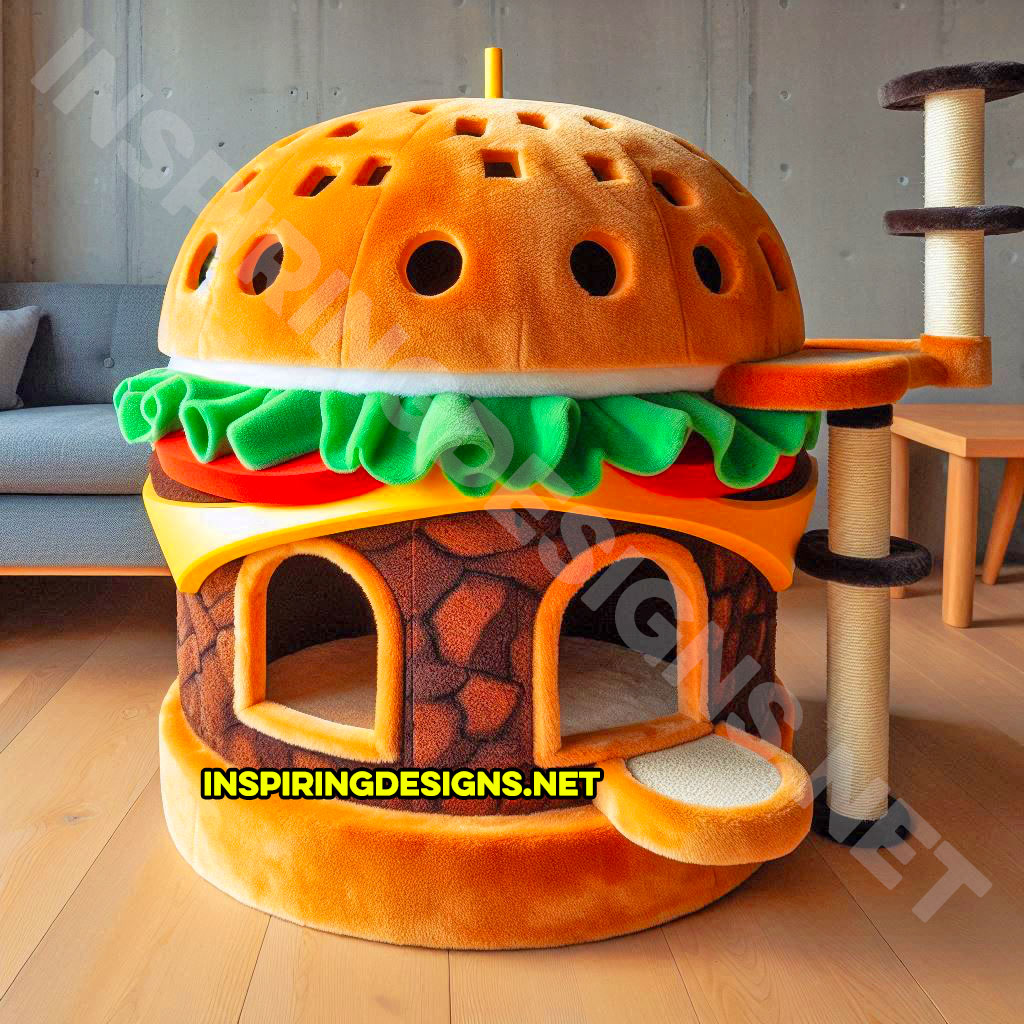 Cheeseburger Shaped Cat Tower - Food Cat Scratch Trees