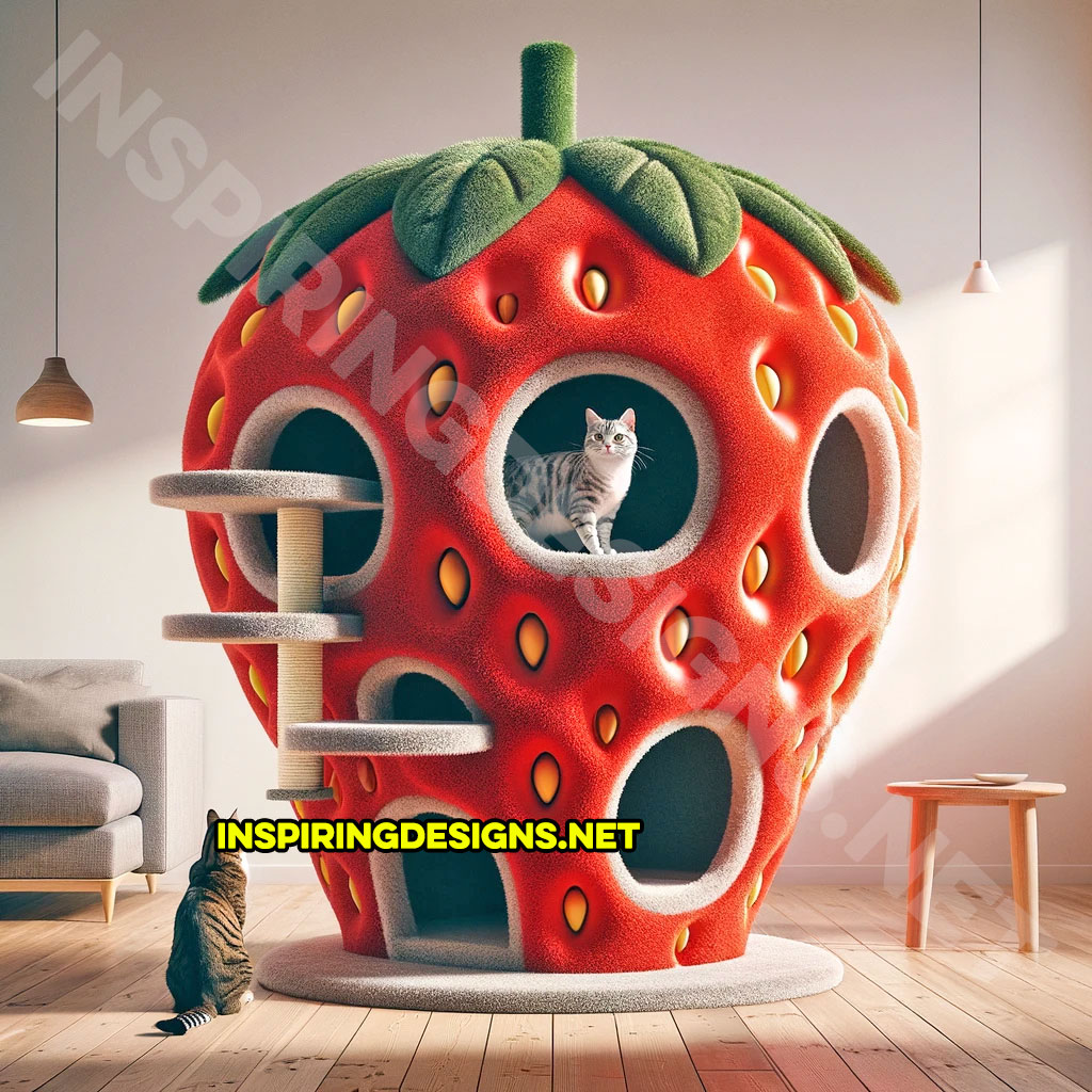 Strawberry Shaped Cat Tower - Food Cat Scratch Trees
