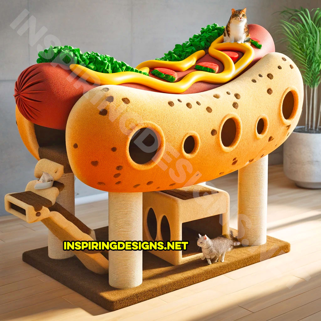 Hot Dog Shaped Cat Tower - Food Cat Scratch Trees