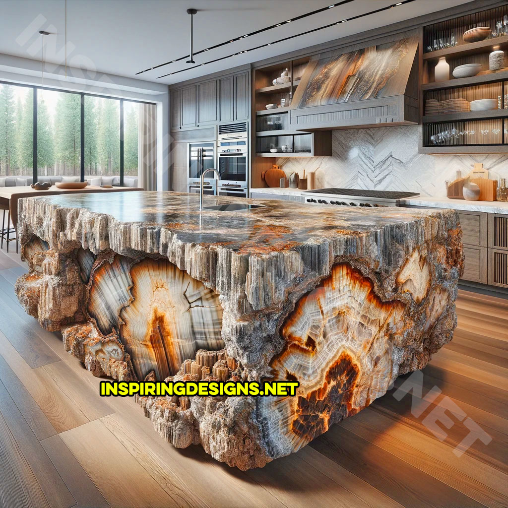 Petrified Wood Kitchen Islands