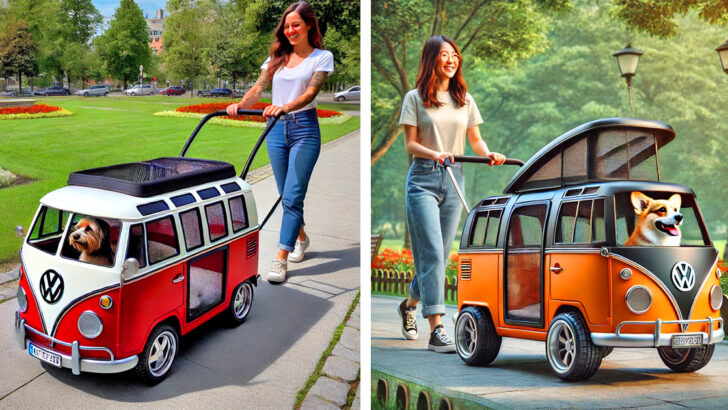 These Volkswagen Bus Pet Strollers Are the Grooviest Way to Walk Your Dog