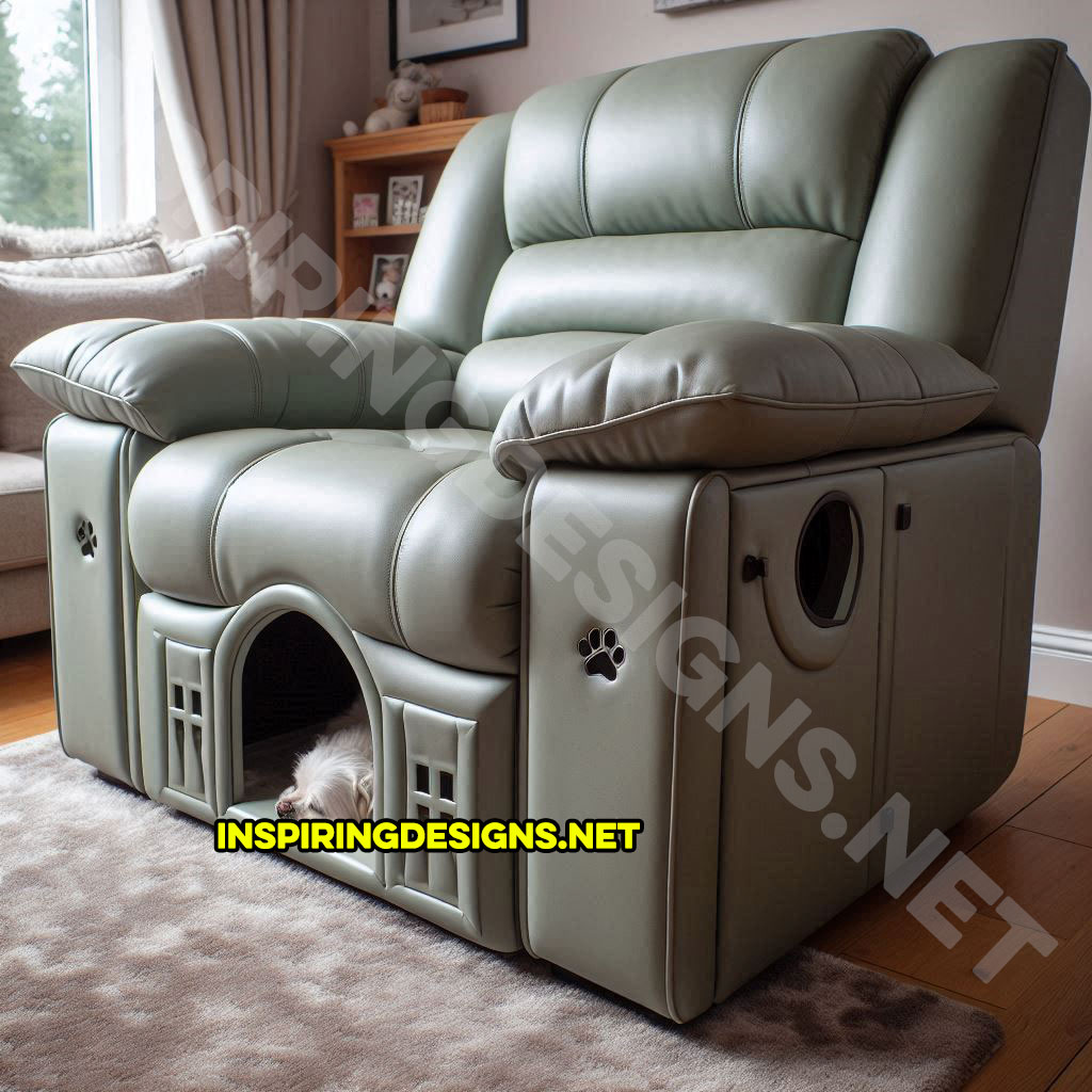 Recliner with built-in dog house