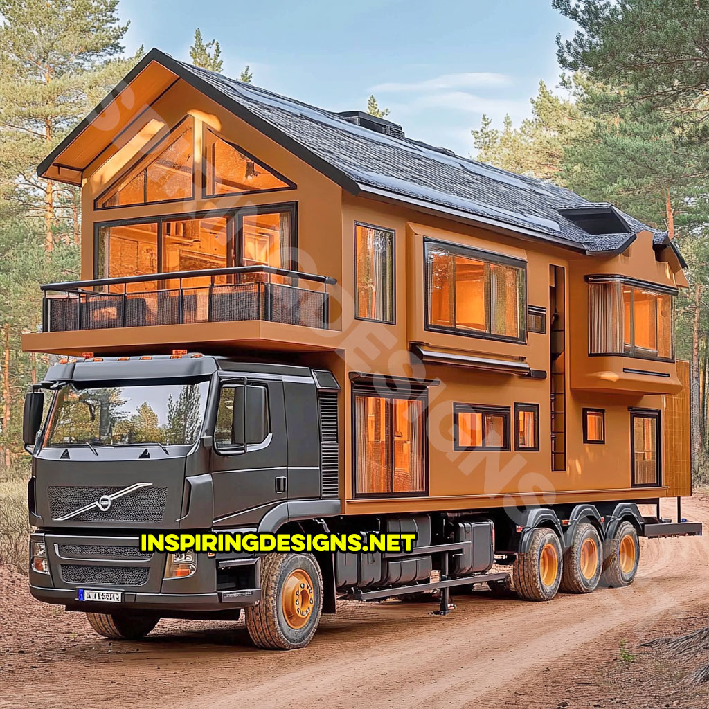 house shaped RV in a brown and black