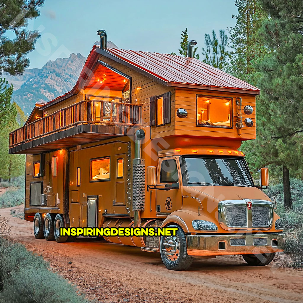 house shaped RV in a brown