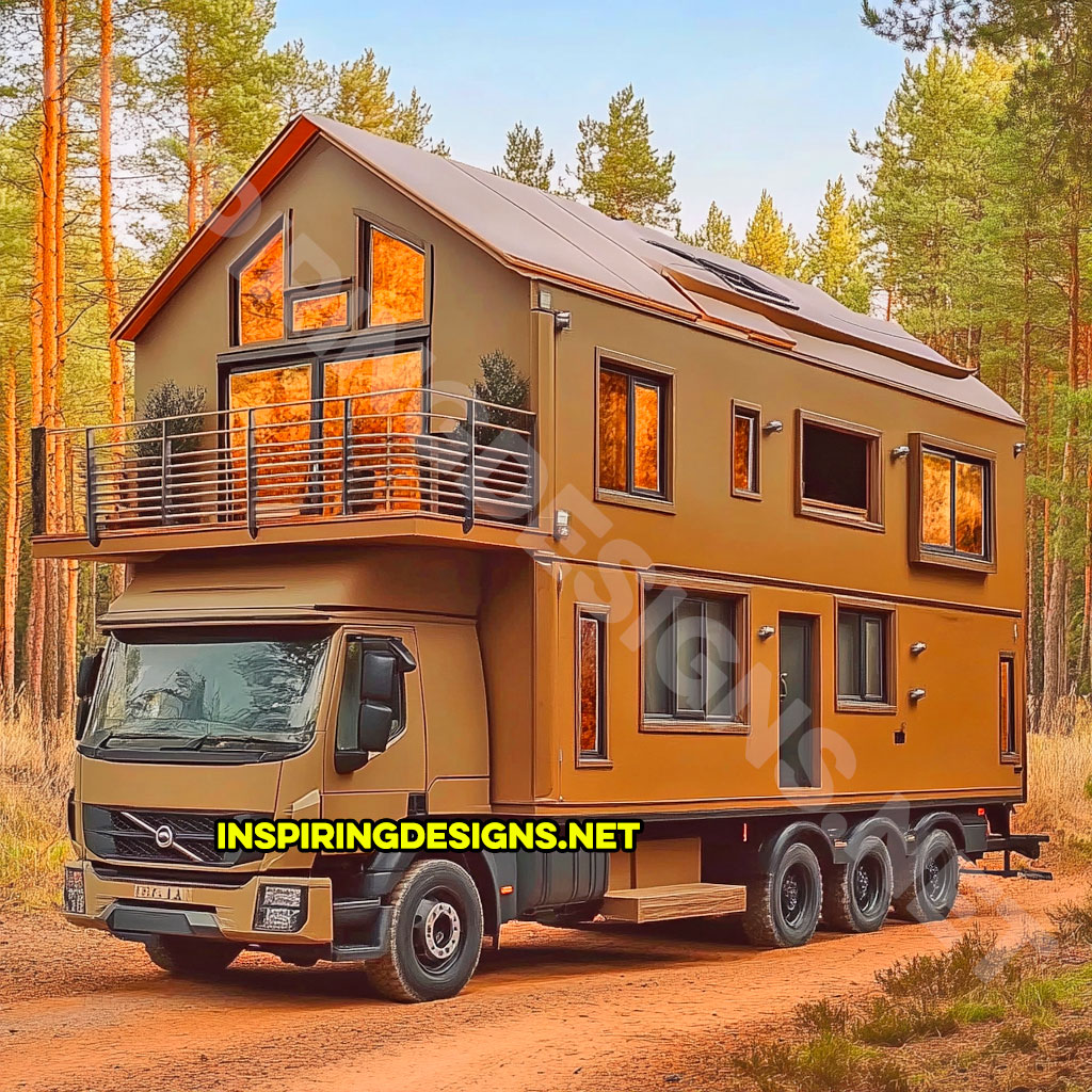 house shaped RV in a brown color