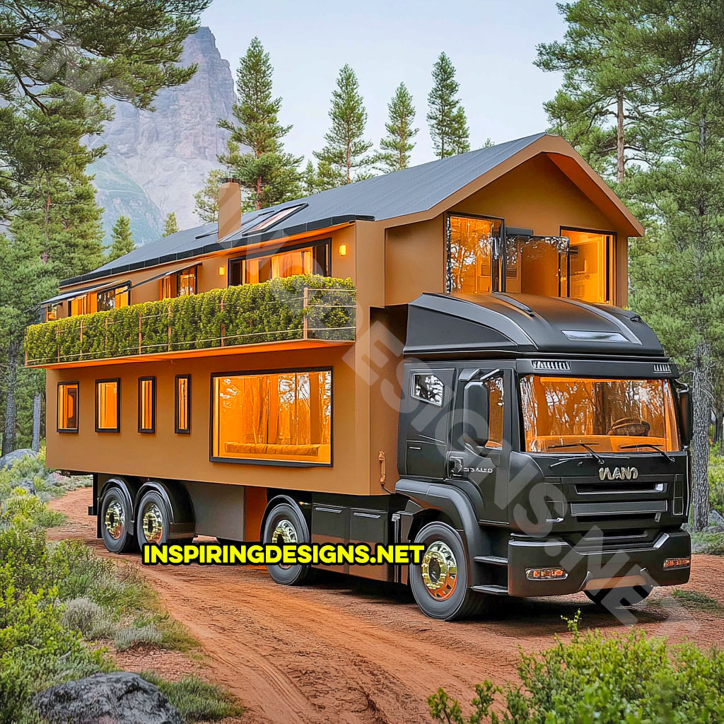 house shaped RV in a brown and black