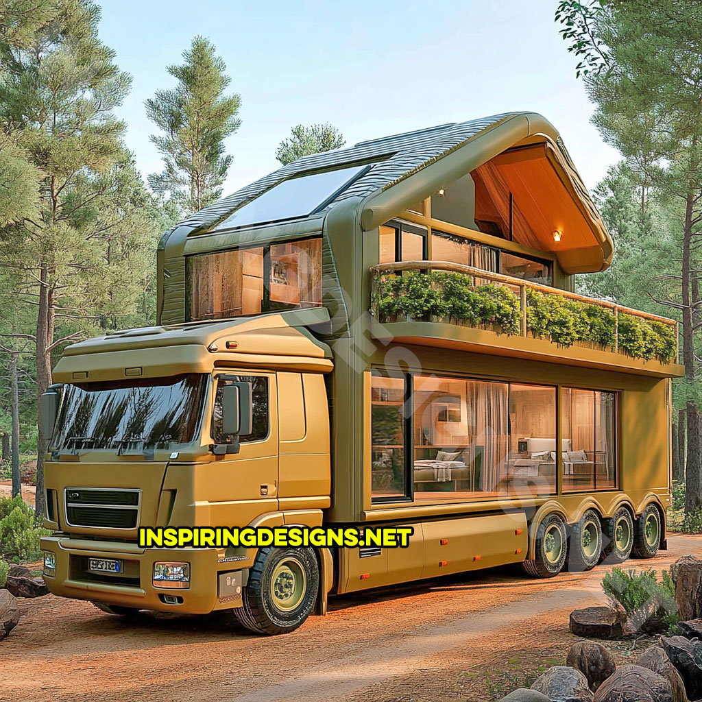 house shaped RV in green color