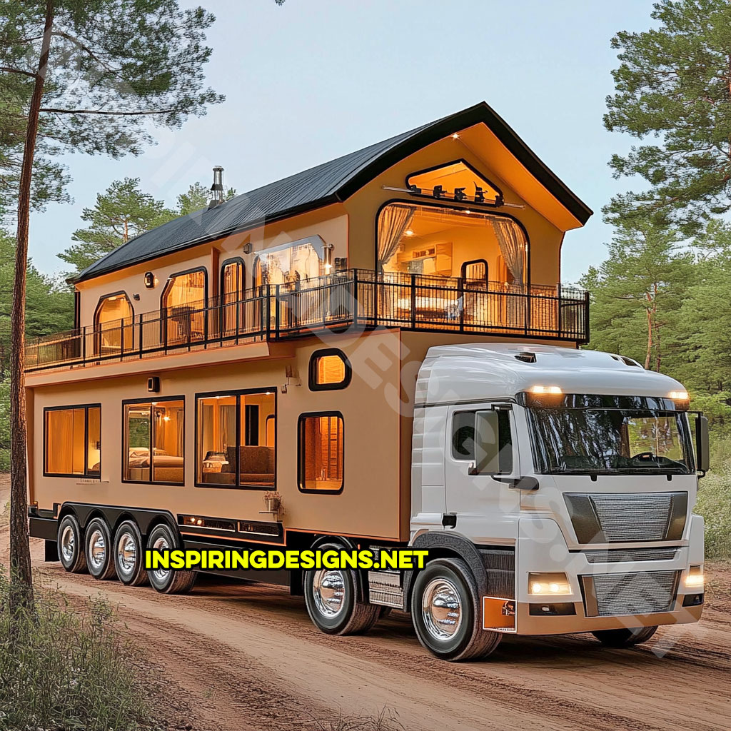 house shaped RV in a white and brown color