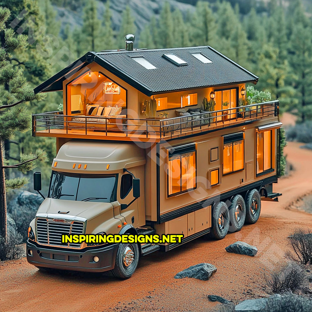 house shaped RV in a brown and black