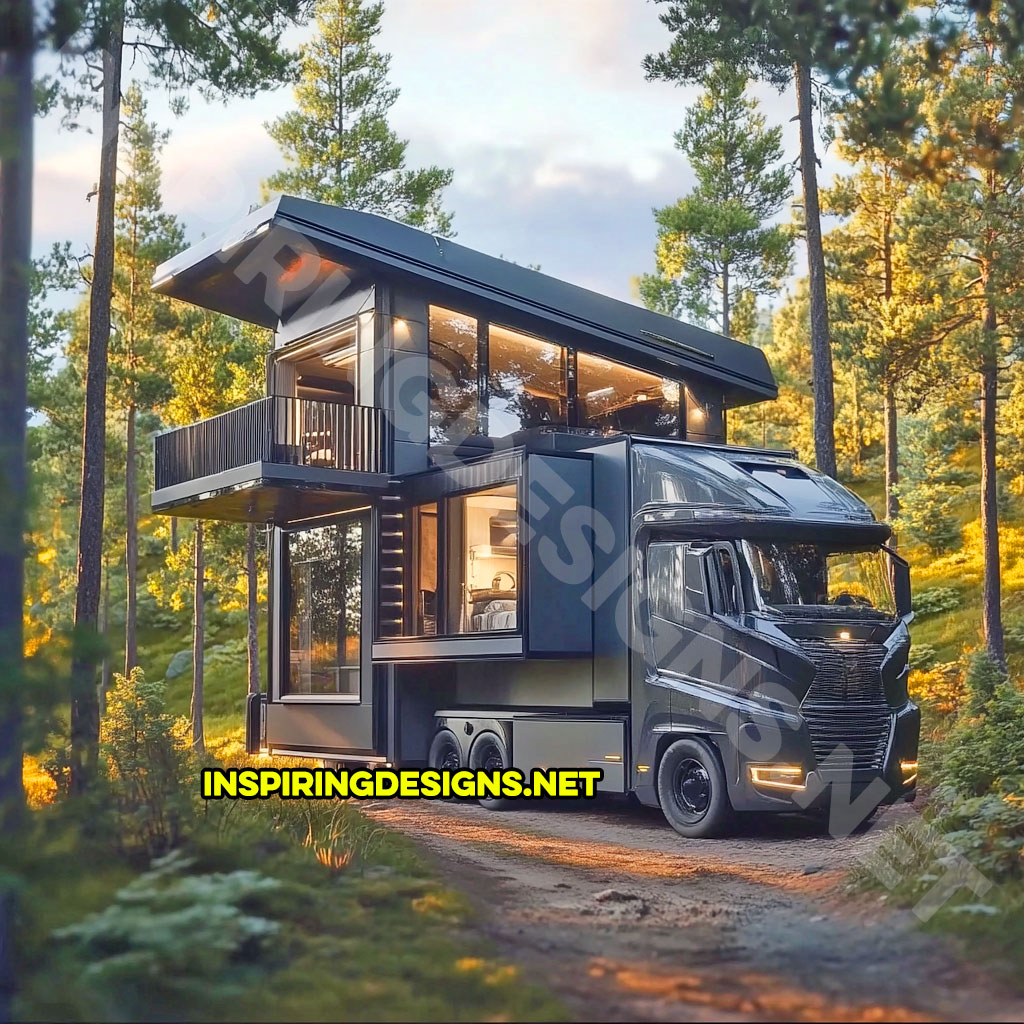 house shaped RV in a modern black color