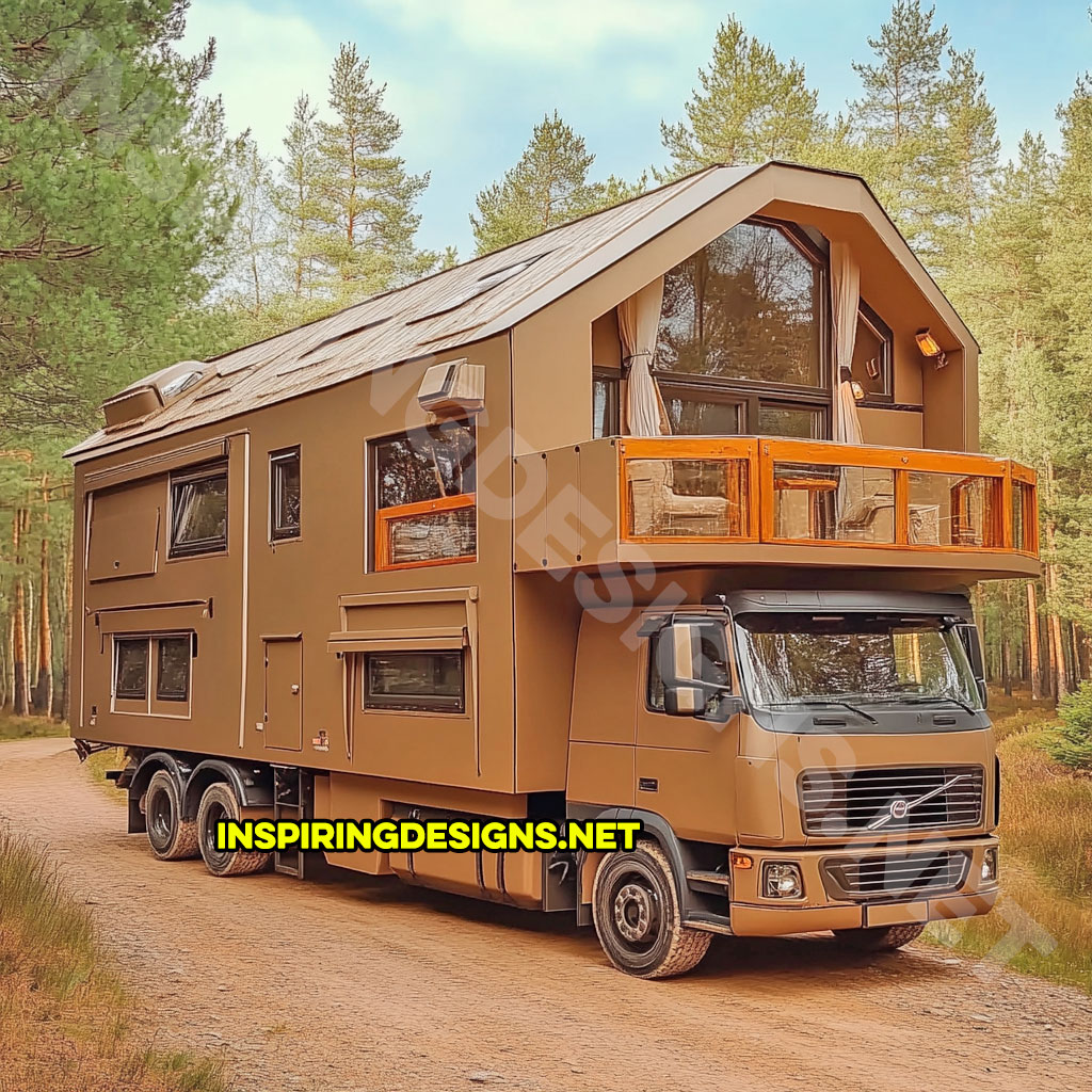 house shaped RV in a brown