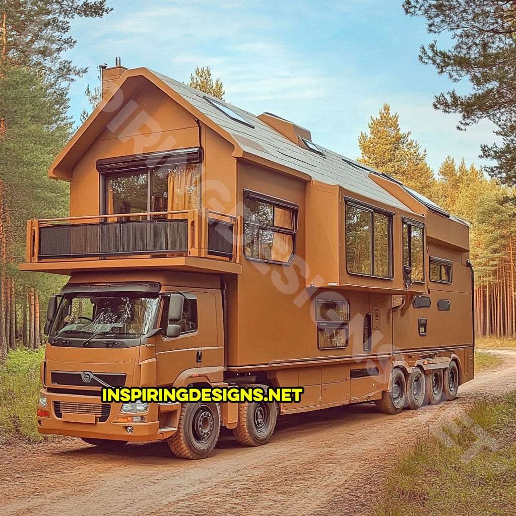 house shaped RV in a brown