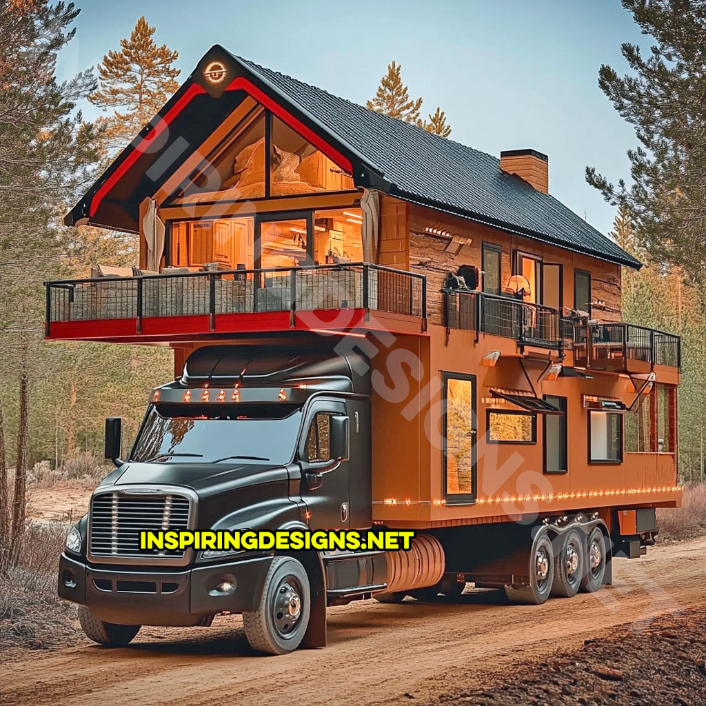 house shaped RV in a red and black color