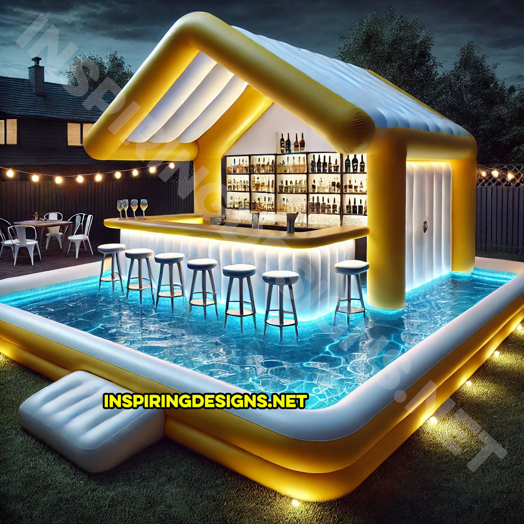 inflatable pool bar in a white and yellow color