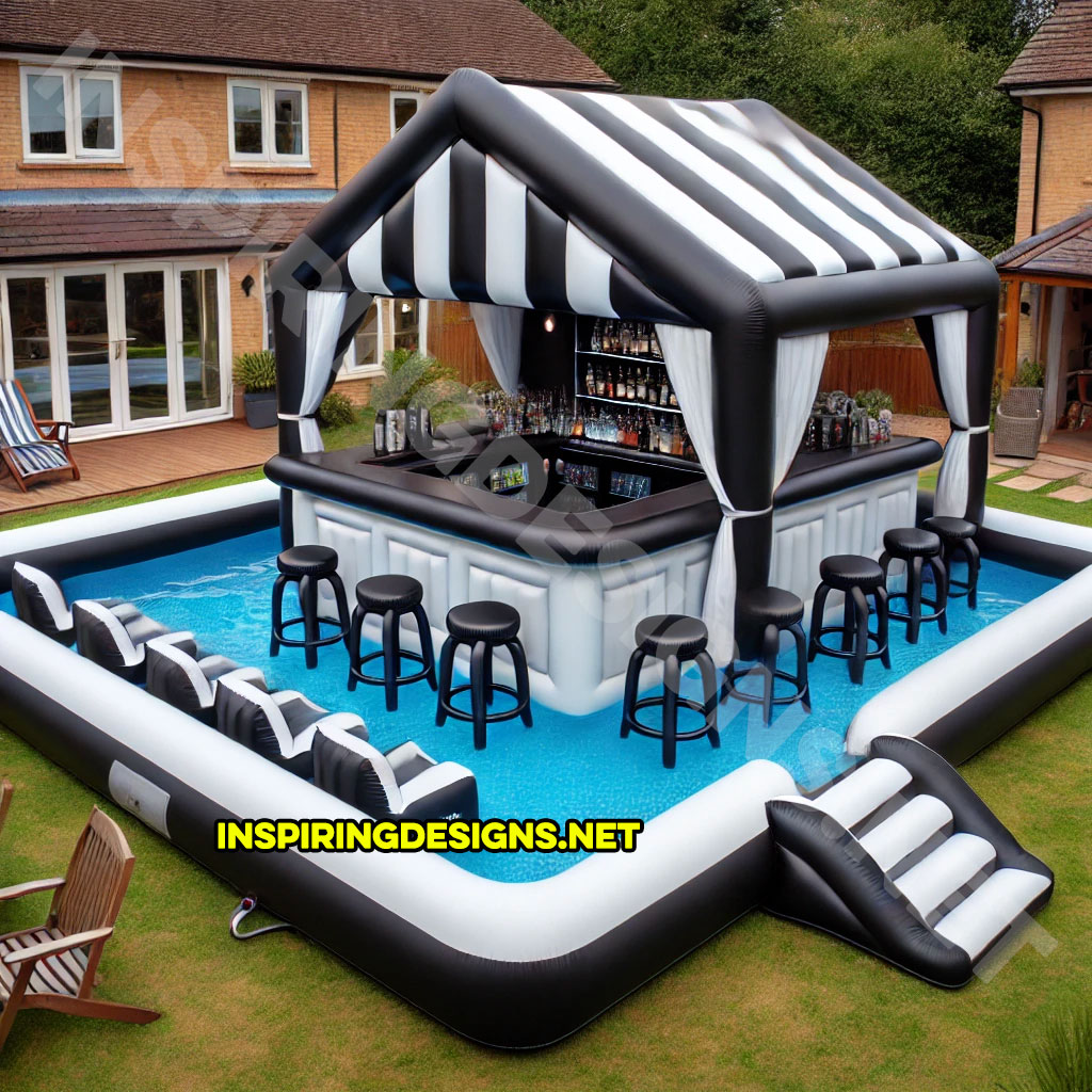 inflatable pool bar in a black and white color