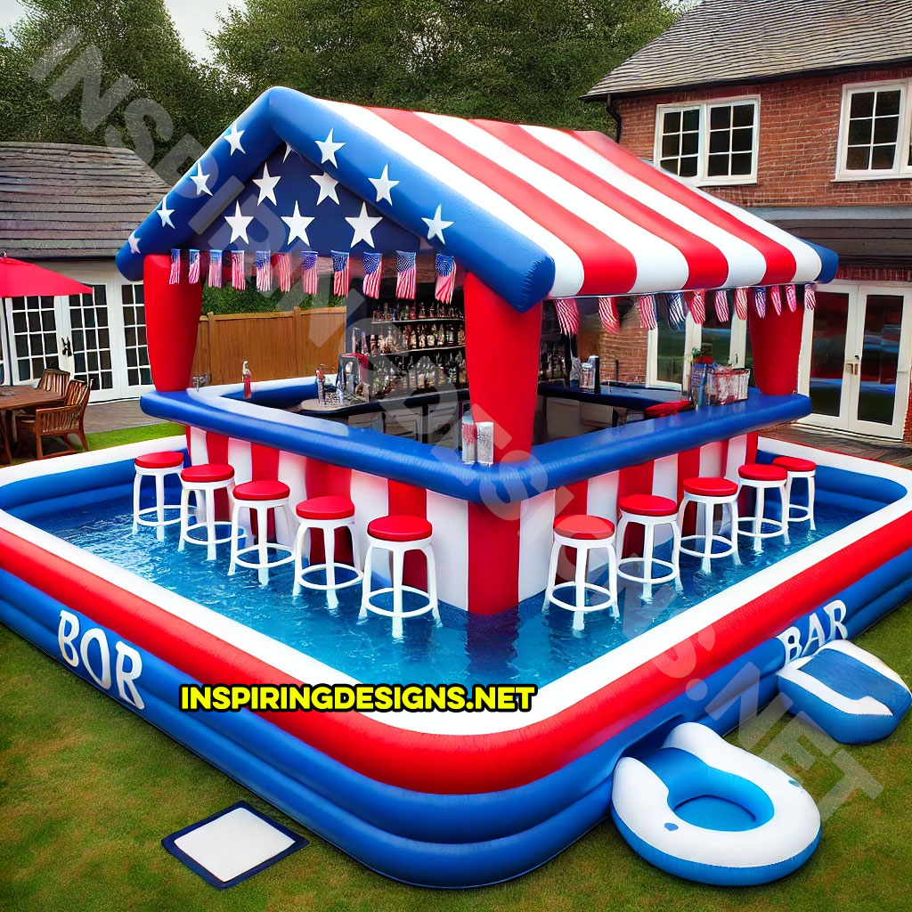 inflatable pool bar in a red white and blue color