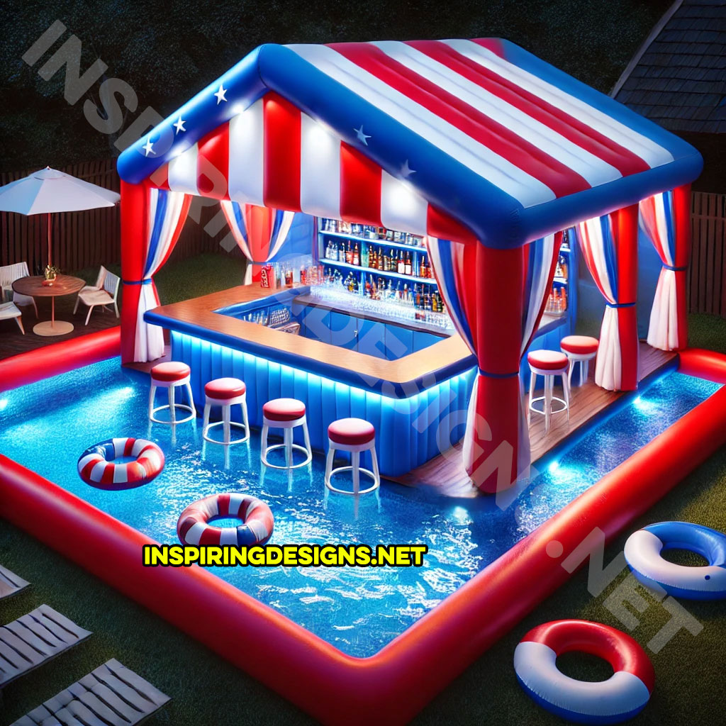 inflatable pool bar in a red white and blue color