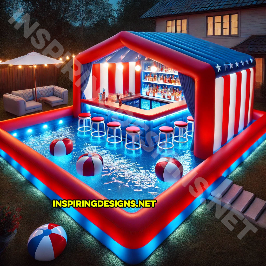 inflatable pool bar in a red white and blue color