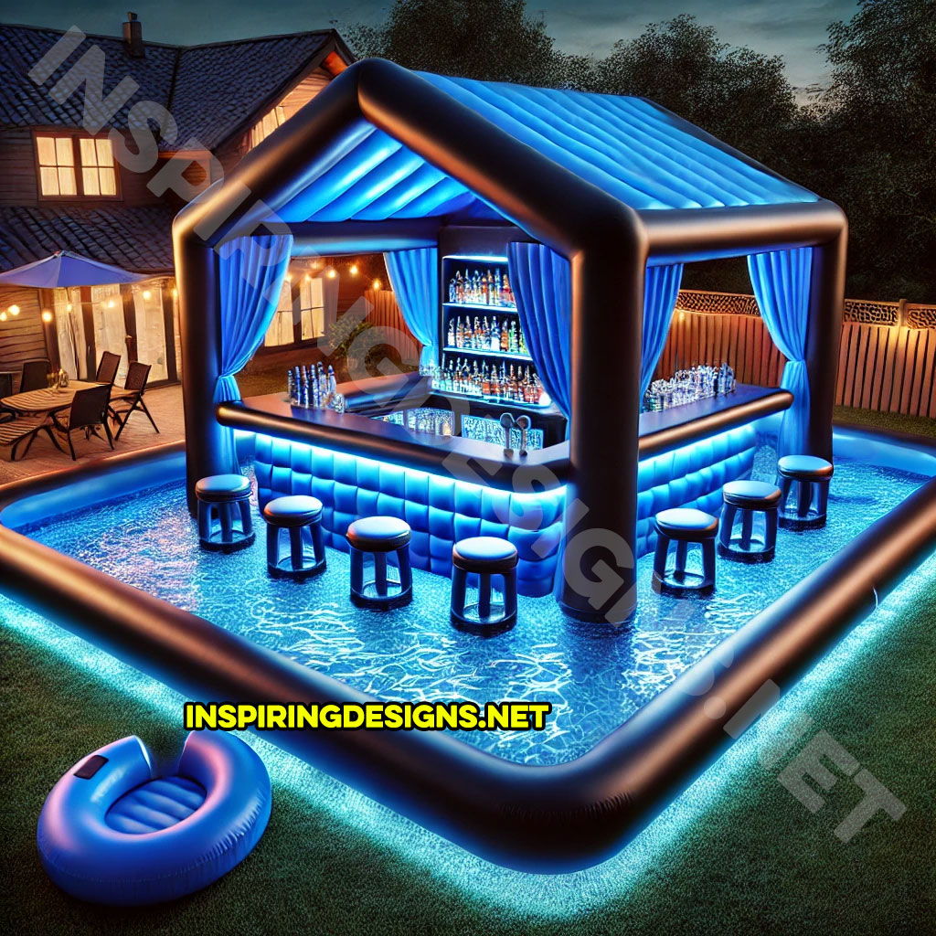 inflatable pool bar in a black and blue color