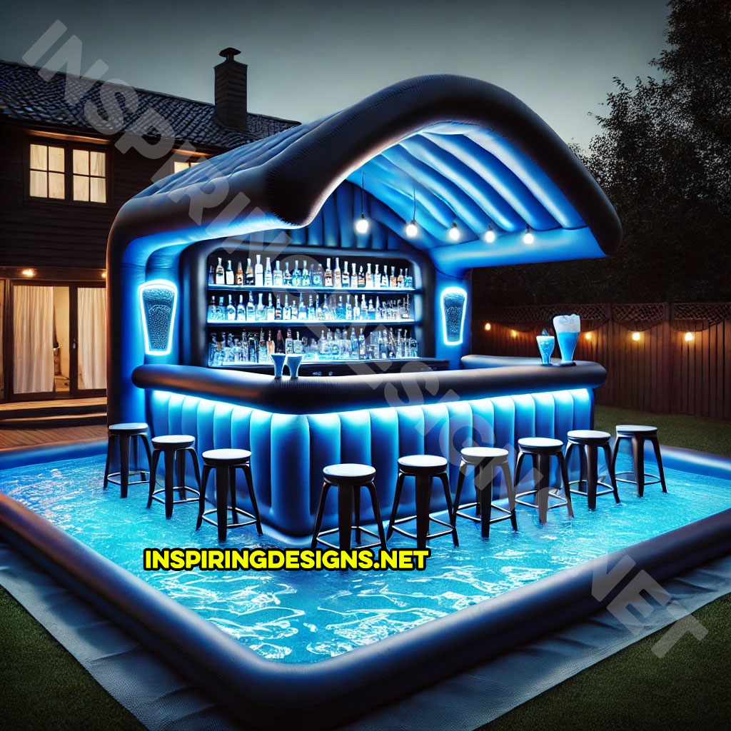 inflatable pool bar in a black and blue color