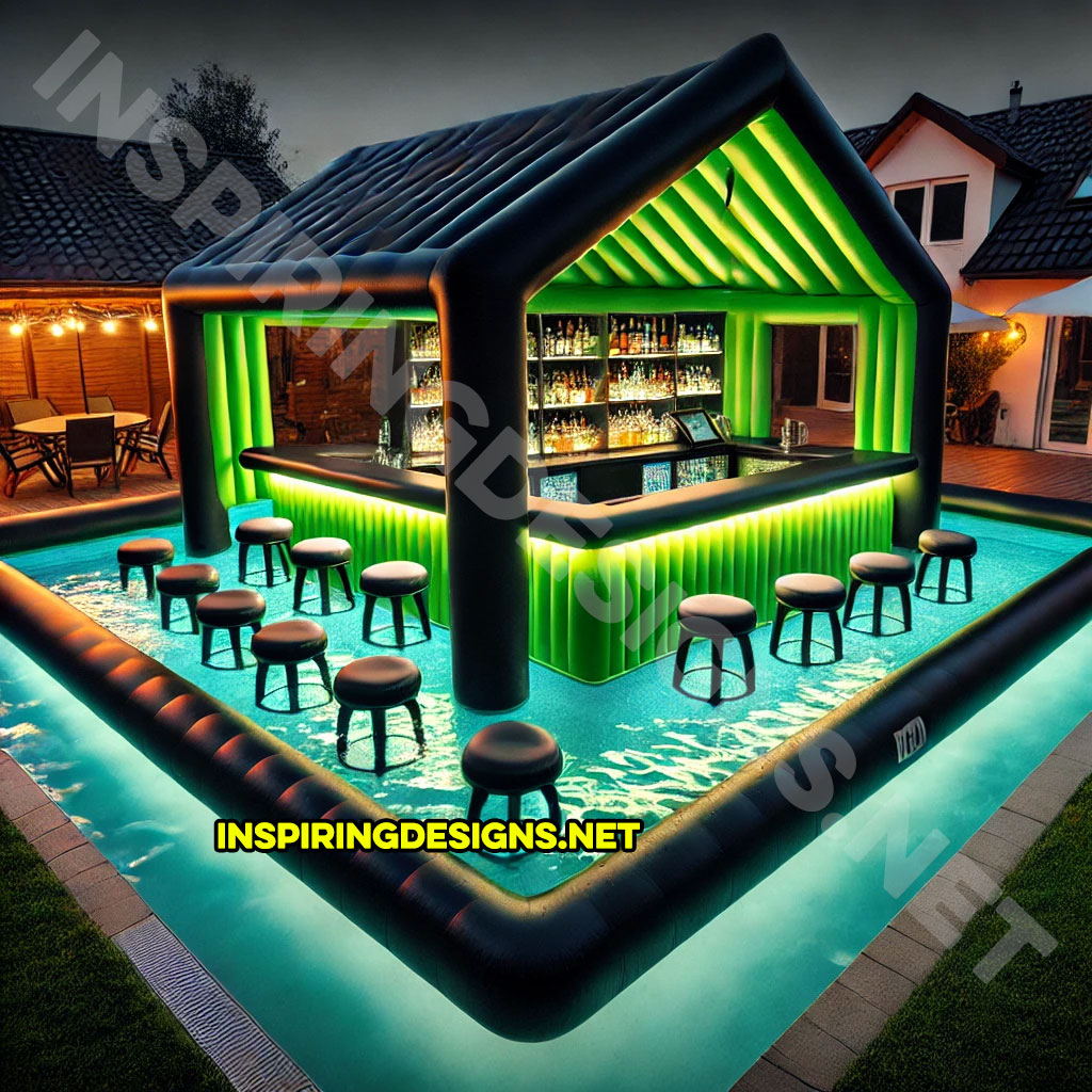 inflatable pool bar in a black and green color