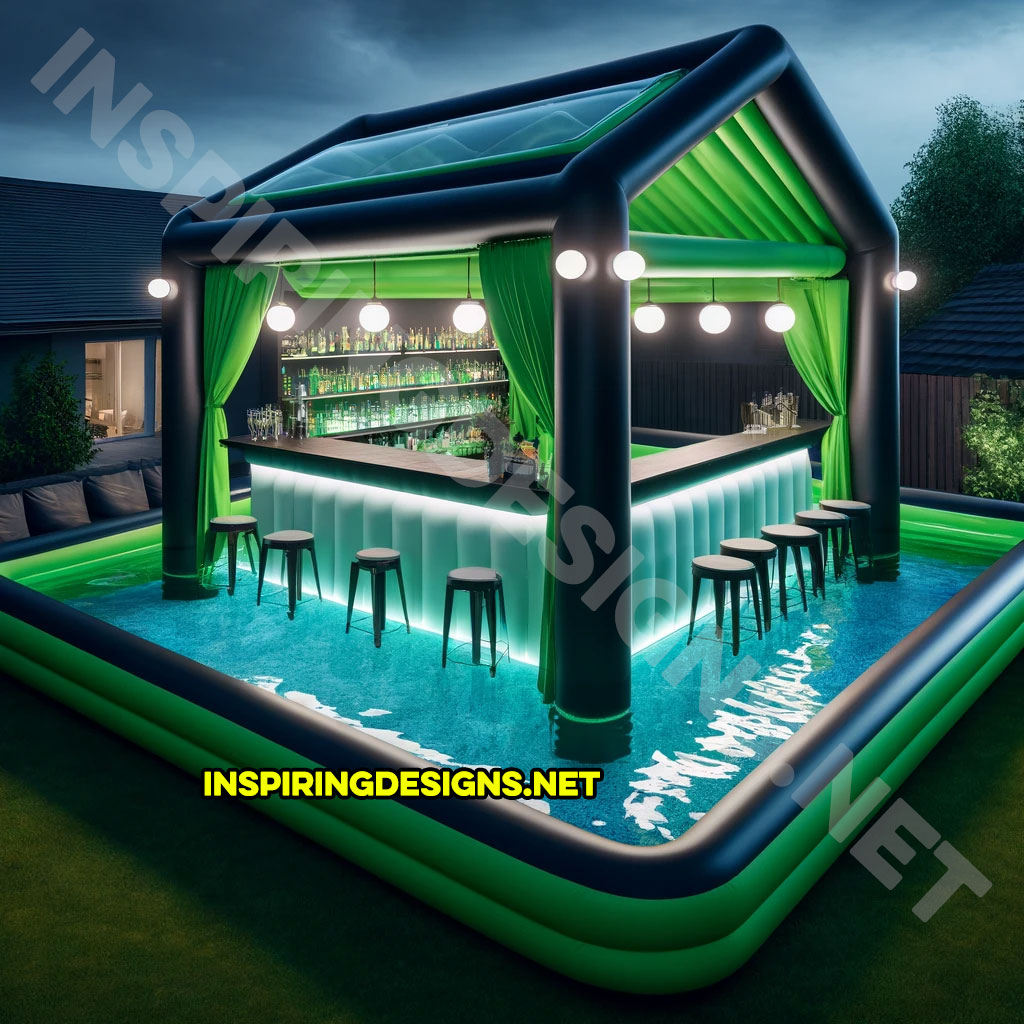 inflatable pool bar in a black and green color