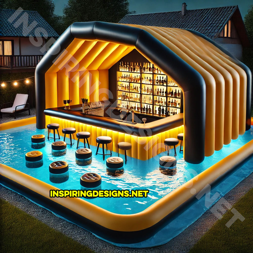 inflatable pool bar in a black and yellow color