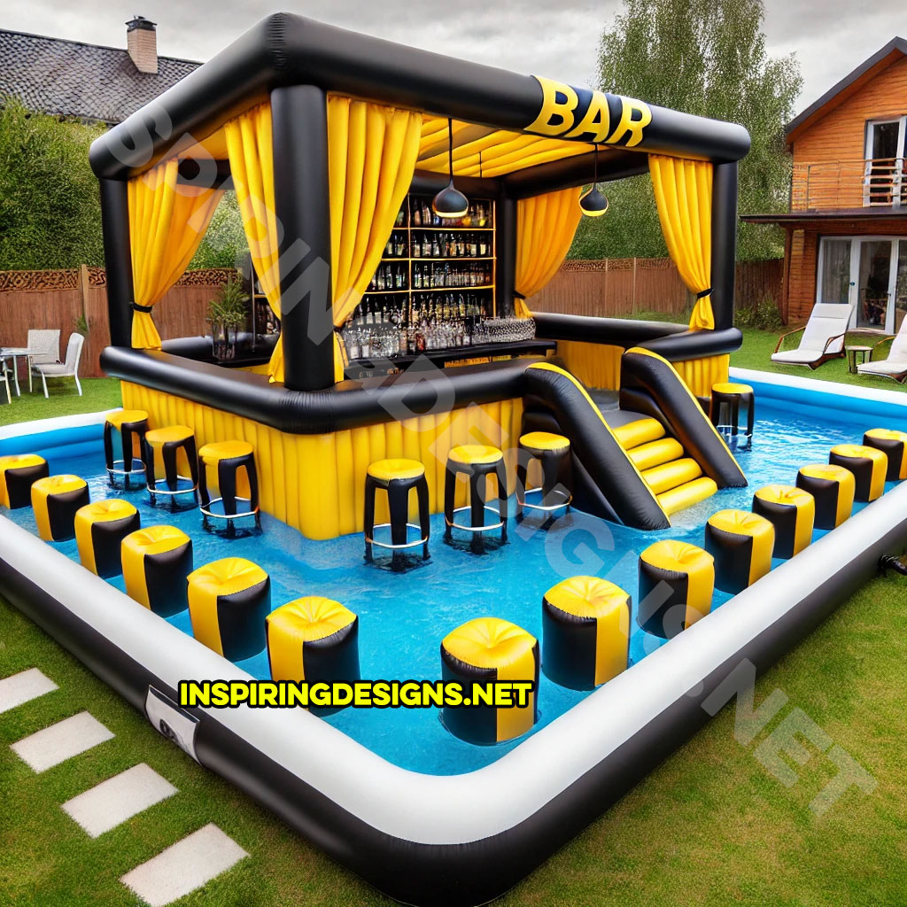 inflatable pool bar in a black and yellow color