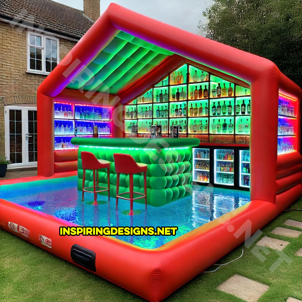 inflatable pool bar in a red and green color