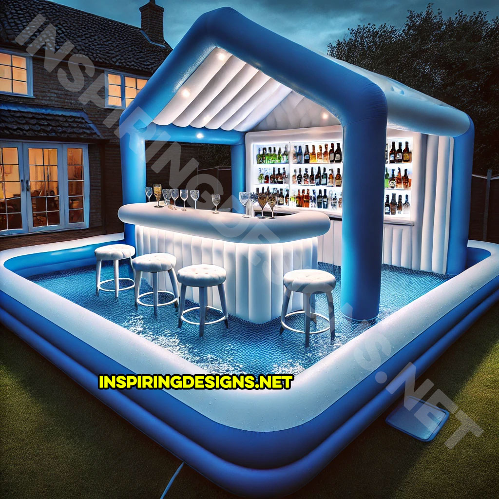 inflatable pool bar in a blue and white color