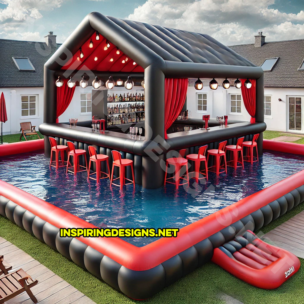 inflatable pool bar in a black and red color