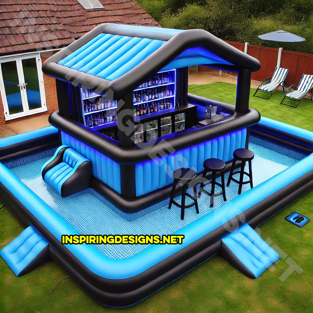 inflatable pool bar in a black and blue color