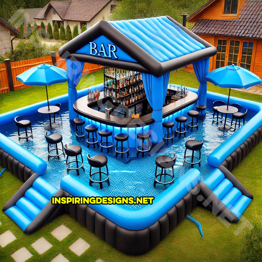 inflatable pool bar in a black and blue color