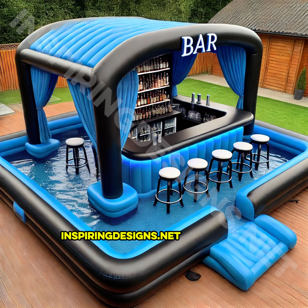 inflatable pool bar in a black and blue color