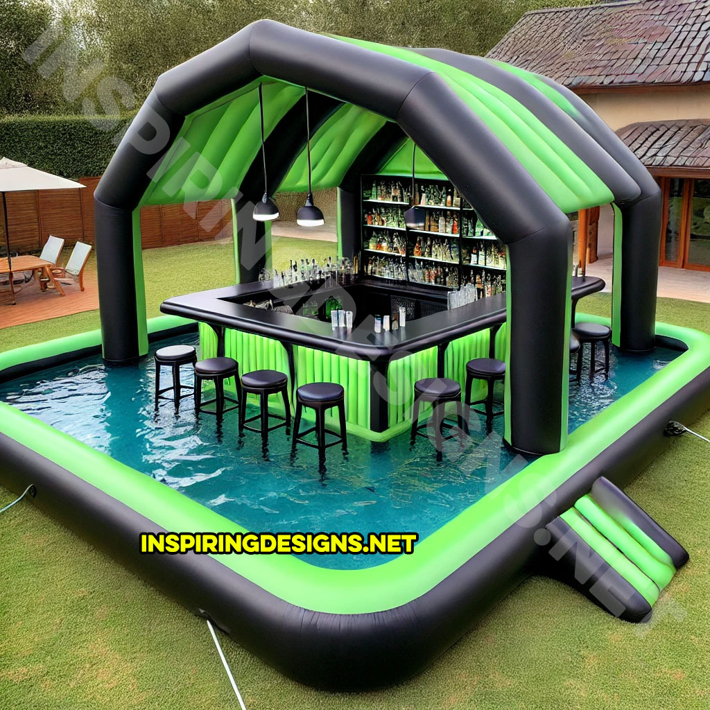 inflatable pool bar in a black and green color